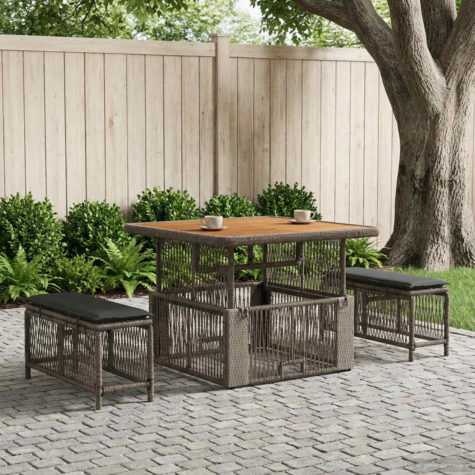 Garten Essgruppe 3 stk. Grau und Dunkelgrau Poly-Rattan