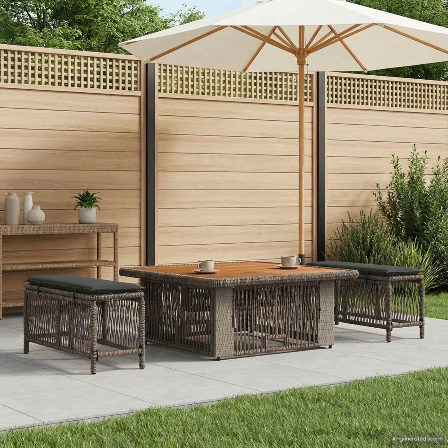 Garten Essgruppe 3 stk. Grau und Dunkelgrau Poly-Rattan