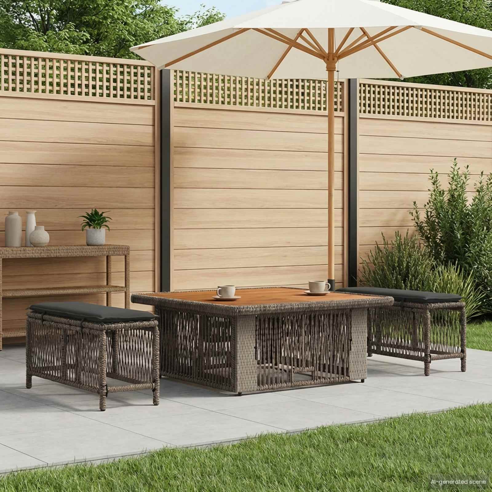 Garten Essgruppe 3 stk. Grau und Dunkelgrau Poly-Rattan