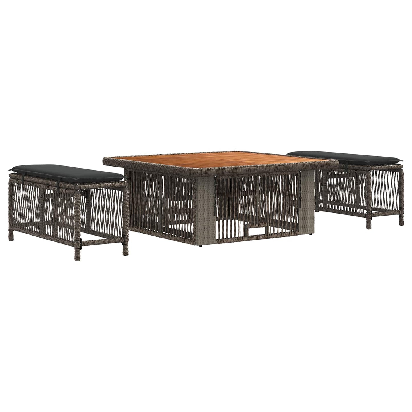 Garten Essgruppe 3 stk. Grau und Dunkelgrau Poly-Rattan