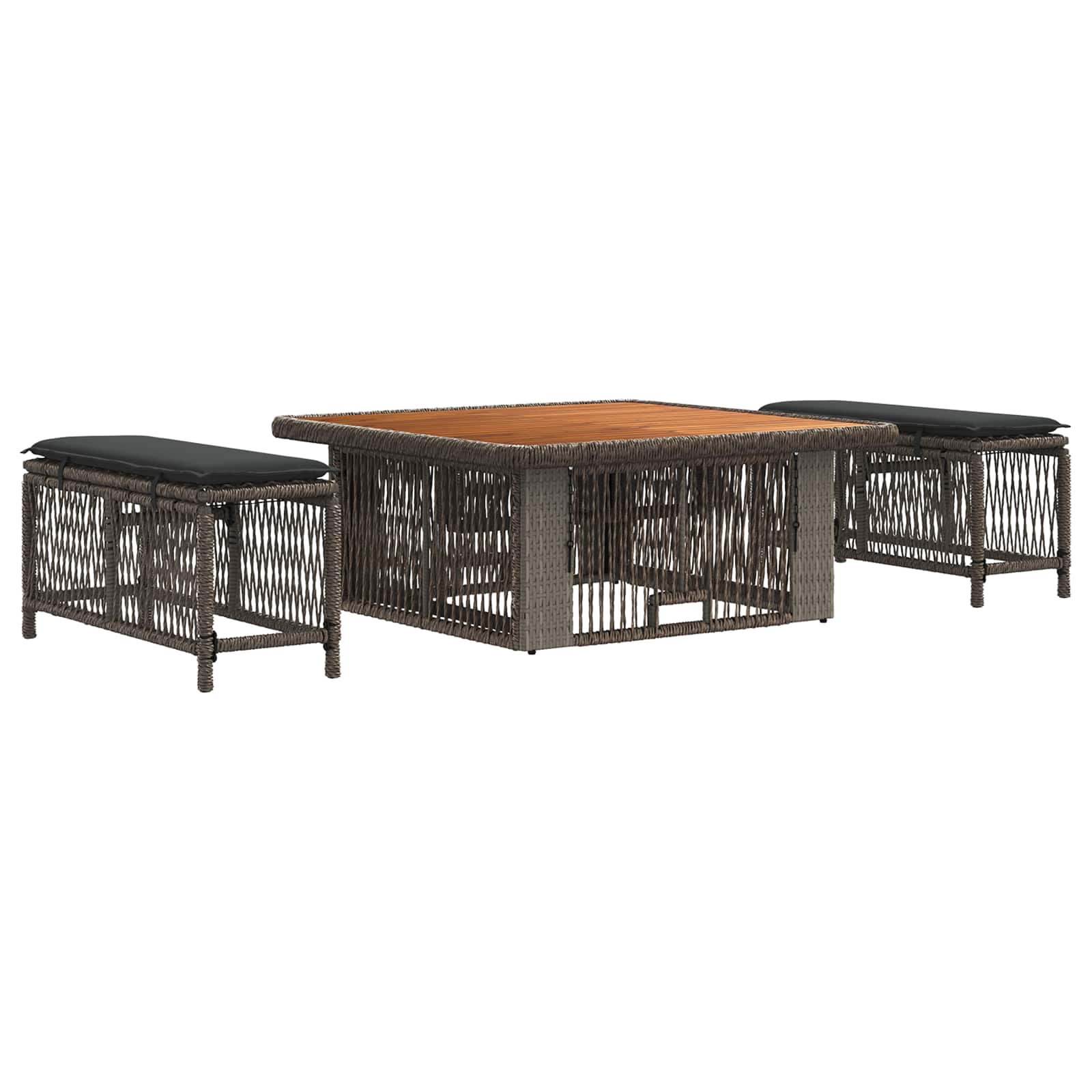 Garten Essgruppe 3 stk. Grau und Dunkelgrau Poly-Rattan