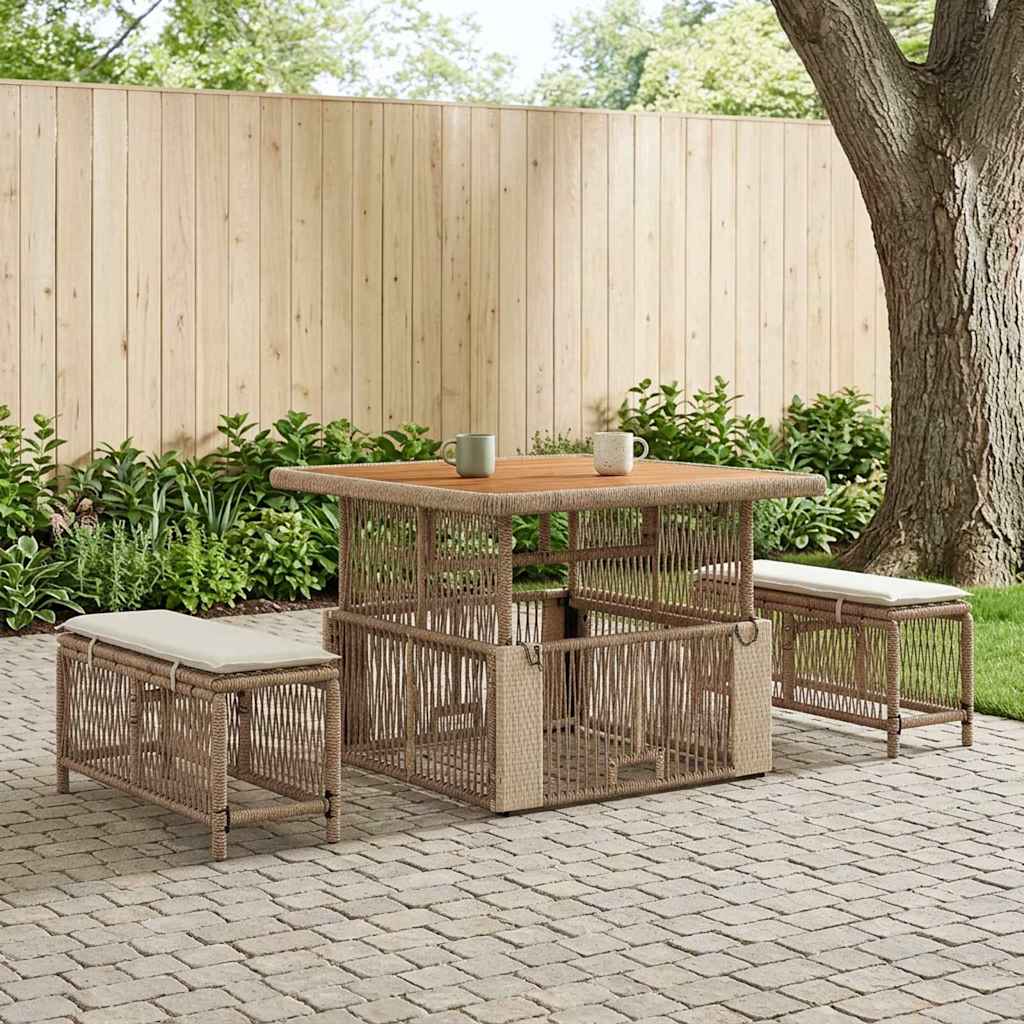 Garten Essgruppe 3 Stk. Beige und Creme Poly-Rattan