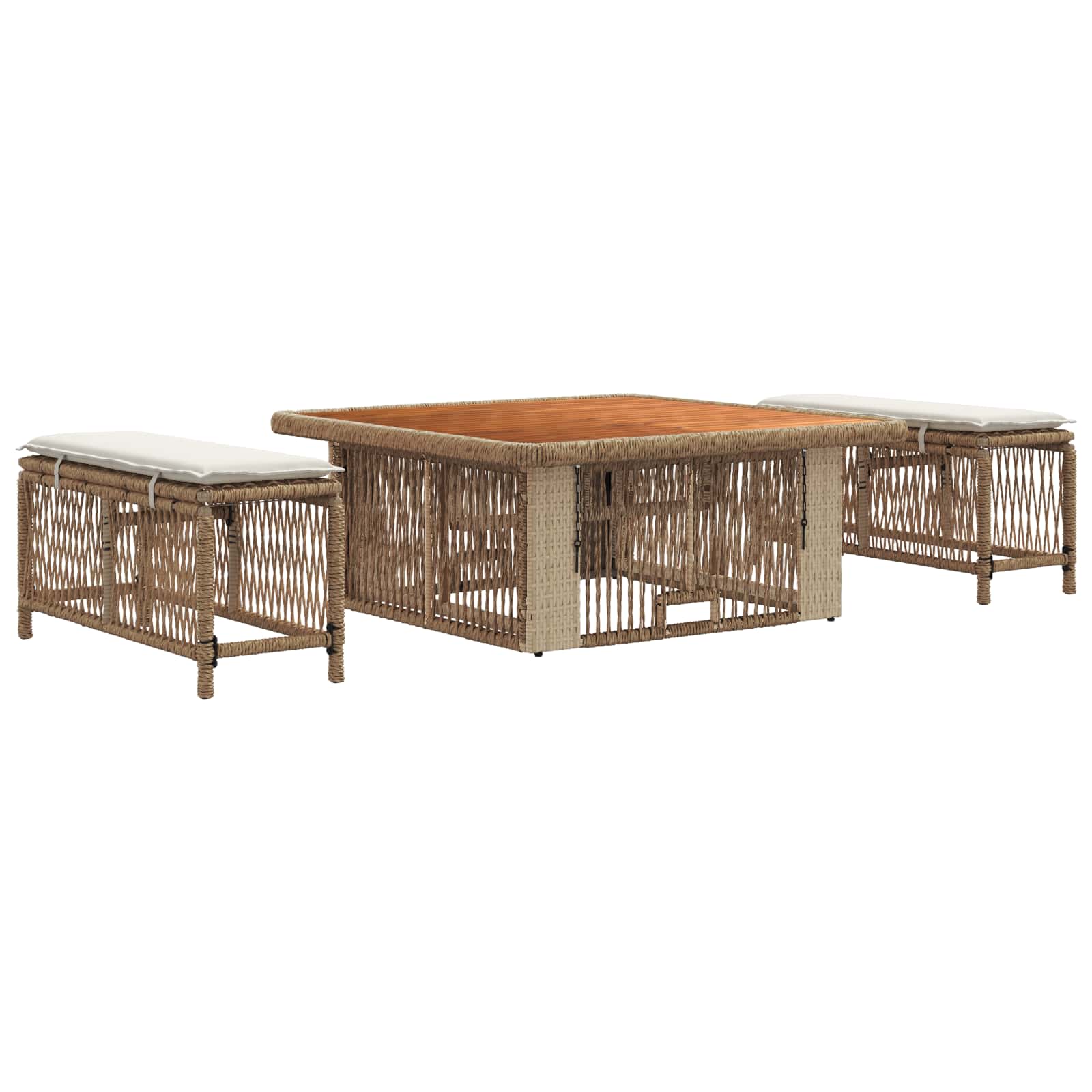 Garten Essgruppe 3 Stk. Beige und Creme Poly-Rattan