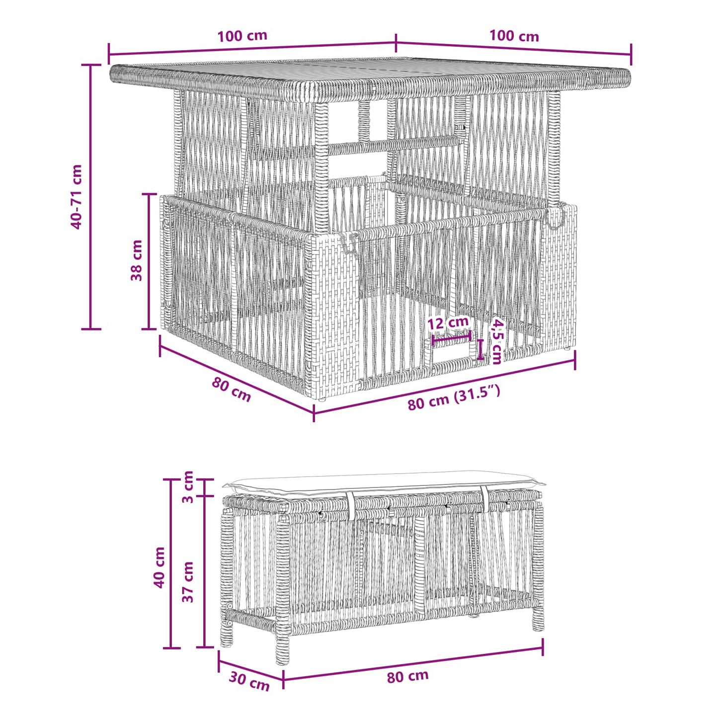Garten Essgruppe 3 Stk. Beige und Creme Poly-Rattan