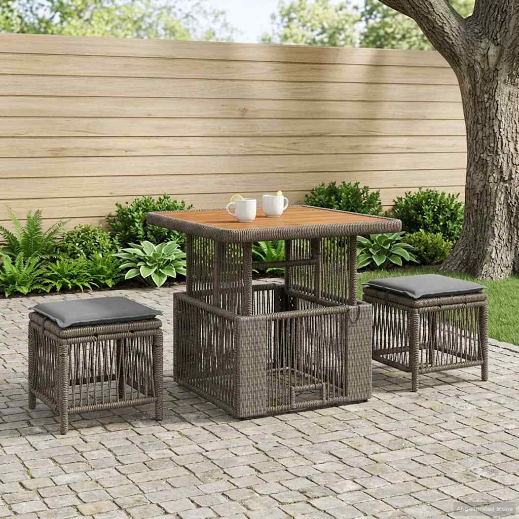 Garten Essgruppe 3 Stk. Grau und Dunkelgrau Poly-Rattan