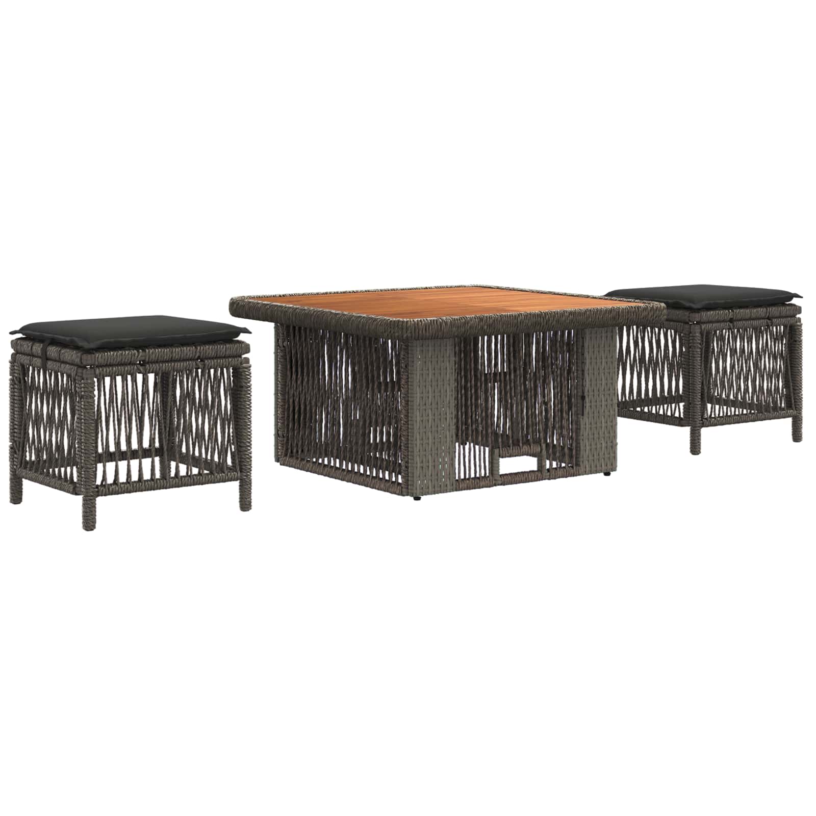 Garten Essgruppe 3 Stk. Grau und Dunkelgrau Poly-Rattan
