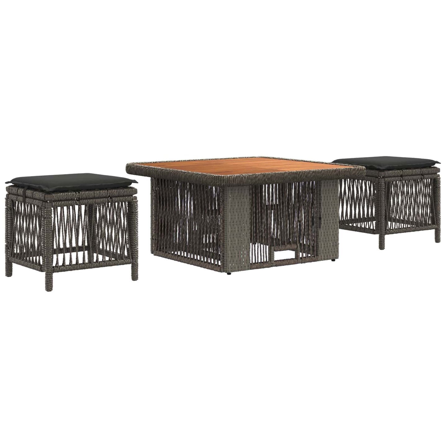 Garten Essgruppe 3 stk. Grau und Dunkelgrau Poly-Rattan
