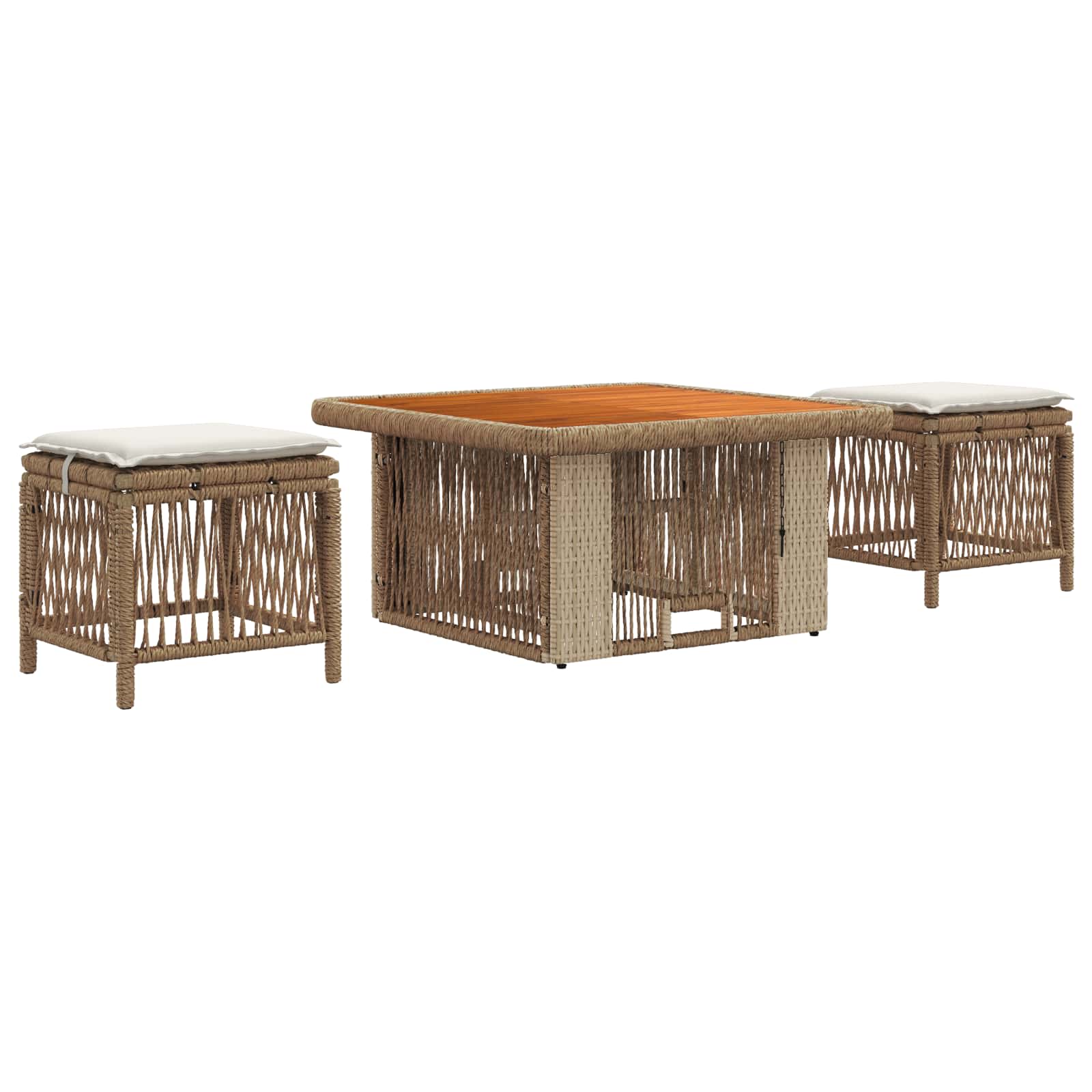 Garten Essgruppe 3 Stk. Beige und Creme Poly-Rattan
