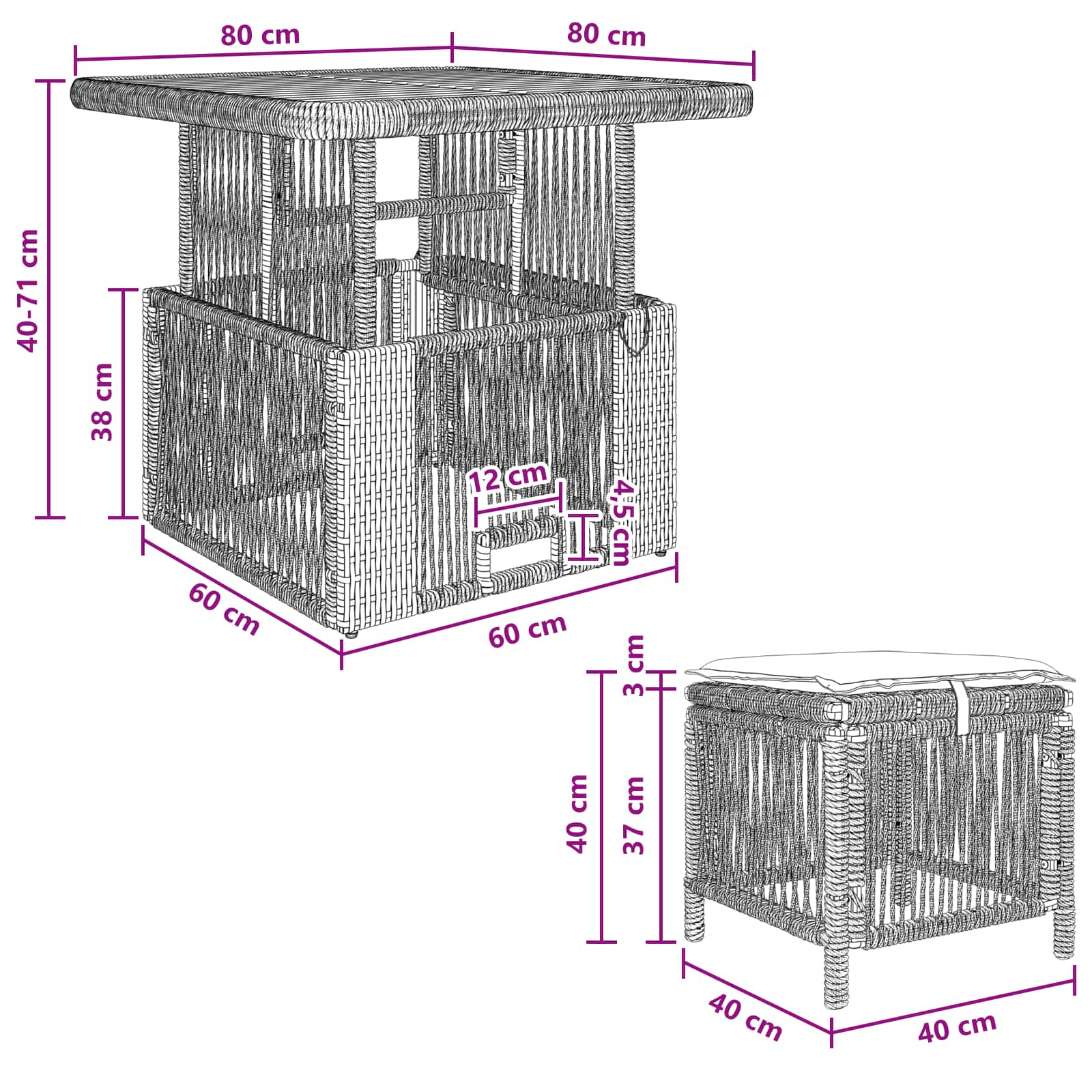 Garten Essgruppe 3 Stk. Beige und Creme Poly-Rattan