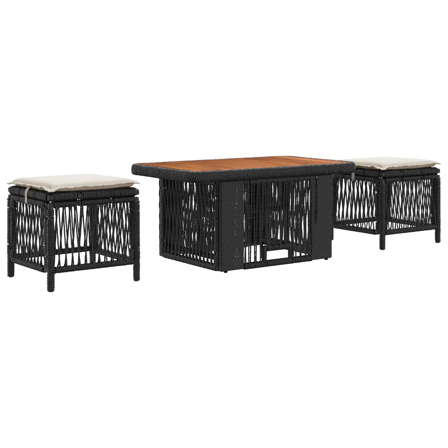 Garten Essgruppe 3 Stk. Schwarz und Creme Poly-Rattan