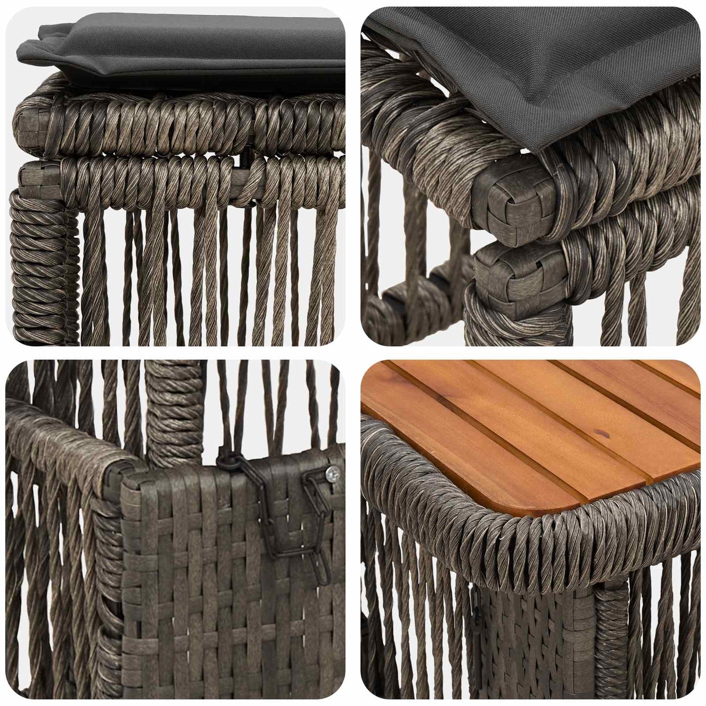 Garten Essgruppe 3 Stk. Grau und Dunkelgrau Poly-Rattan