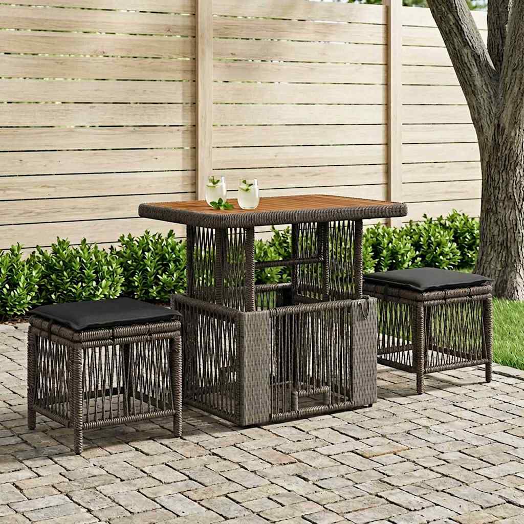 Garten Essgruppe 3 Stk. Grau und Dunkelgrau Poly-Rattan