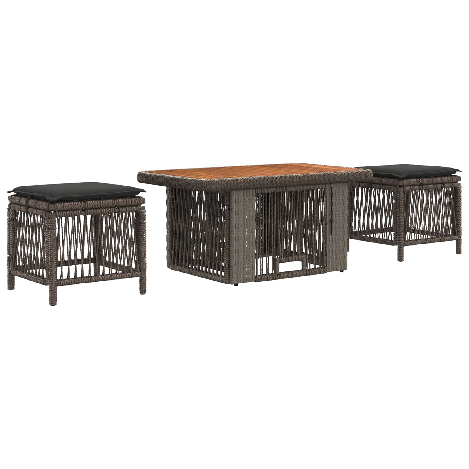 Garten Essgruppe 3 Stk. Grau und Dunkelgrau Poly-Rattan