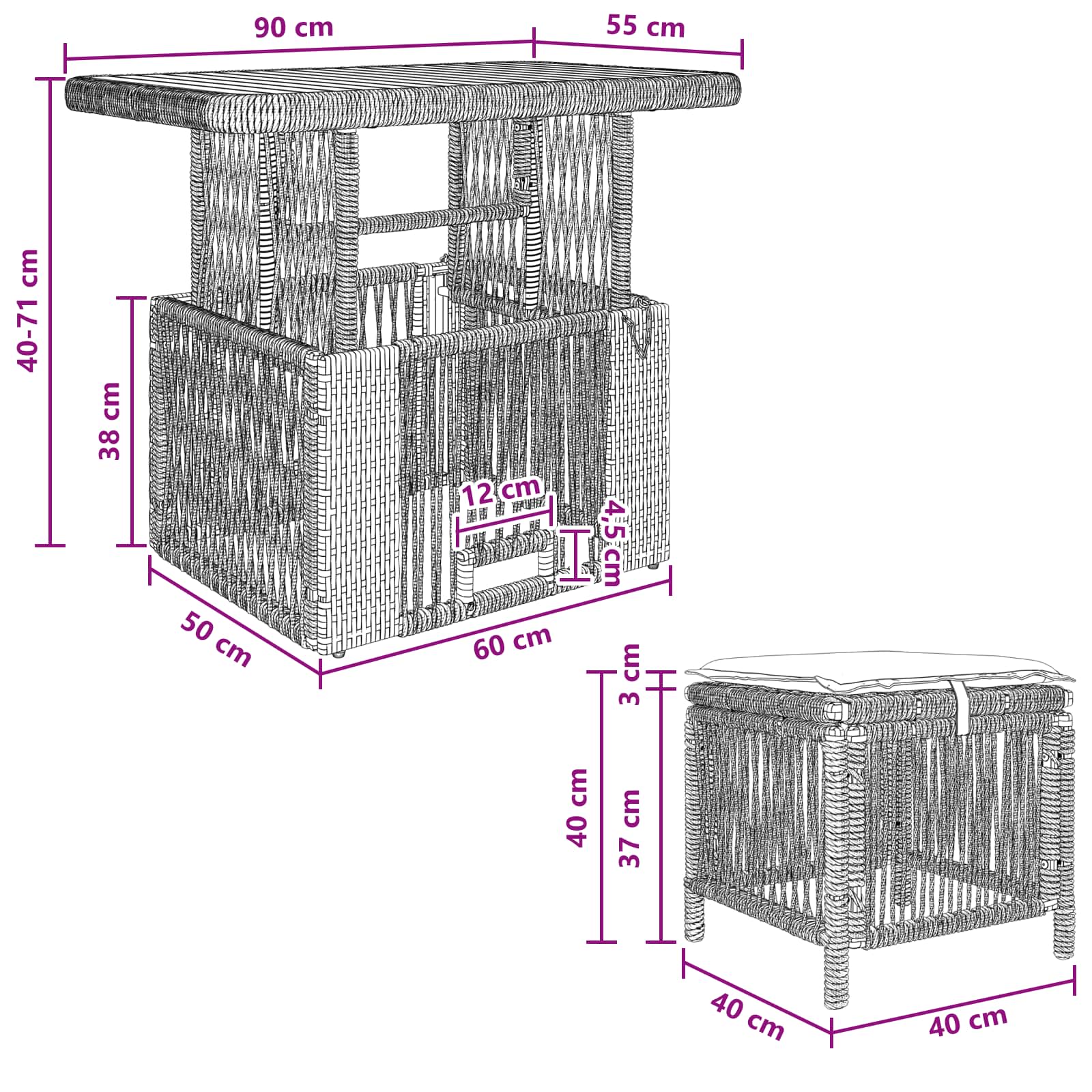Garten Essgruppe 3 Stk. Grau und Dunkelgrau Poly-Rattan