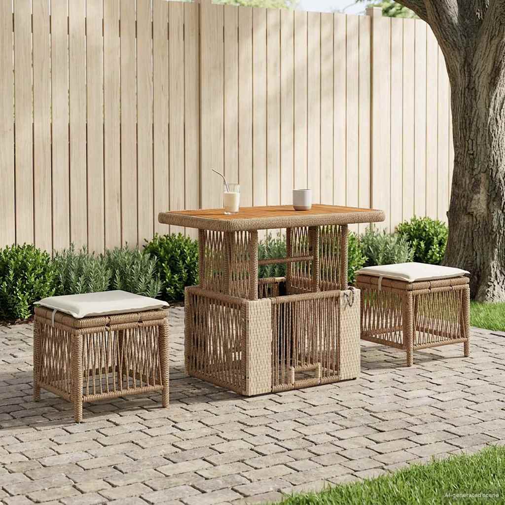 Garten Essgruppe 3 Stk. Beige und Creme Poly-Rattan