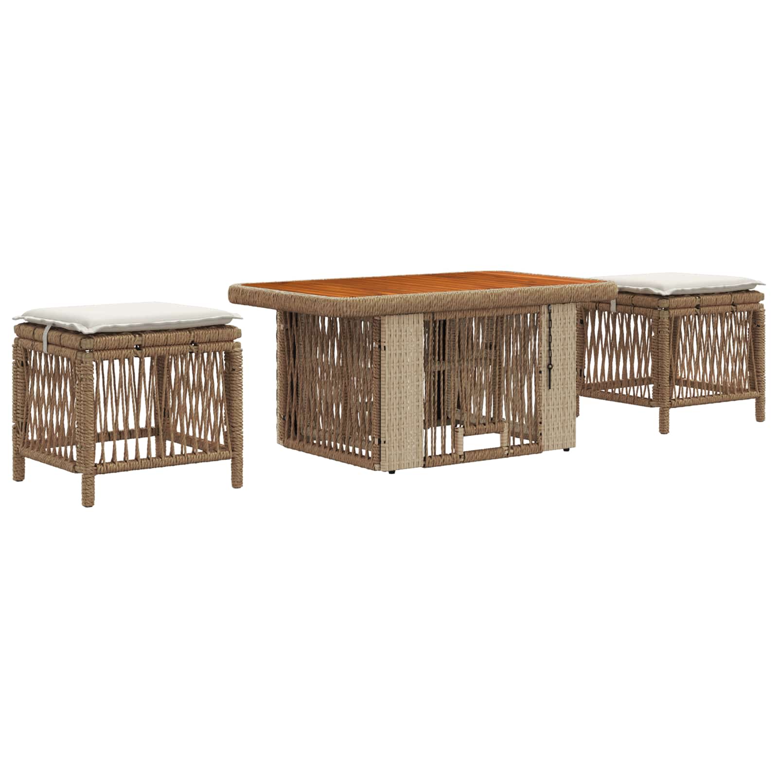 Garten Essgruppe 3 Stk. Beige und Creme Poly-Rattan