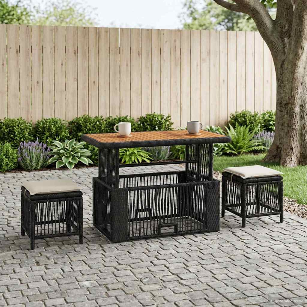 Garten Essgruppe 4 Stk. Schwarz und Creme Poly-Rattan