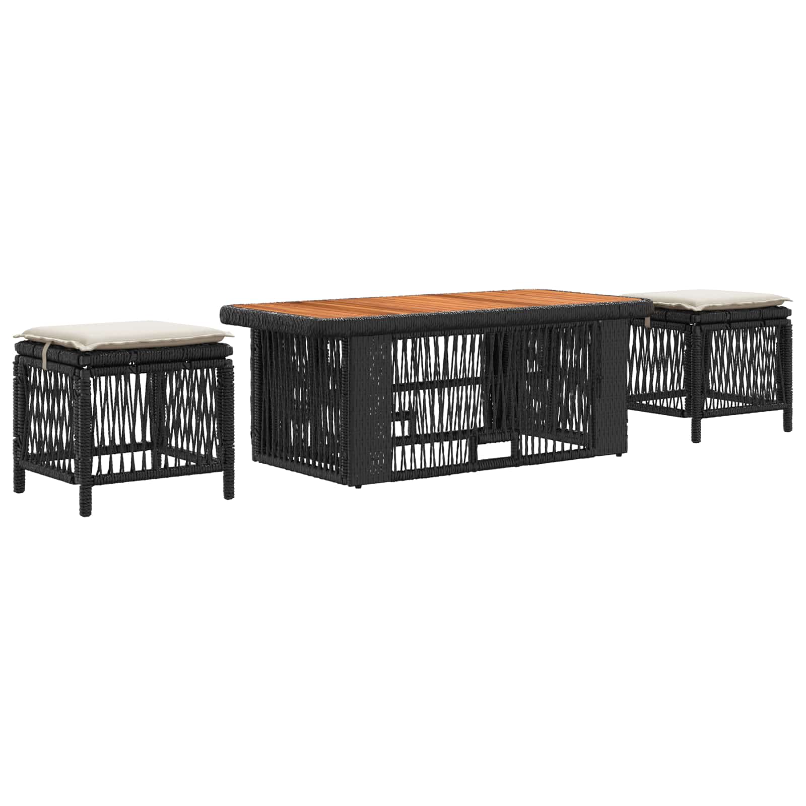Garten Essgruppe 4 stk. Schwarz und Creme Poly-Rattan