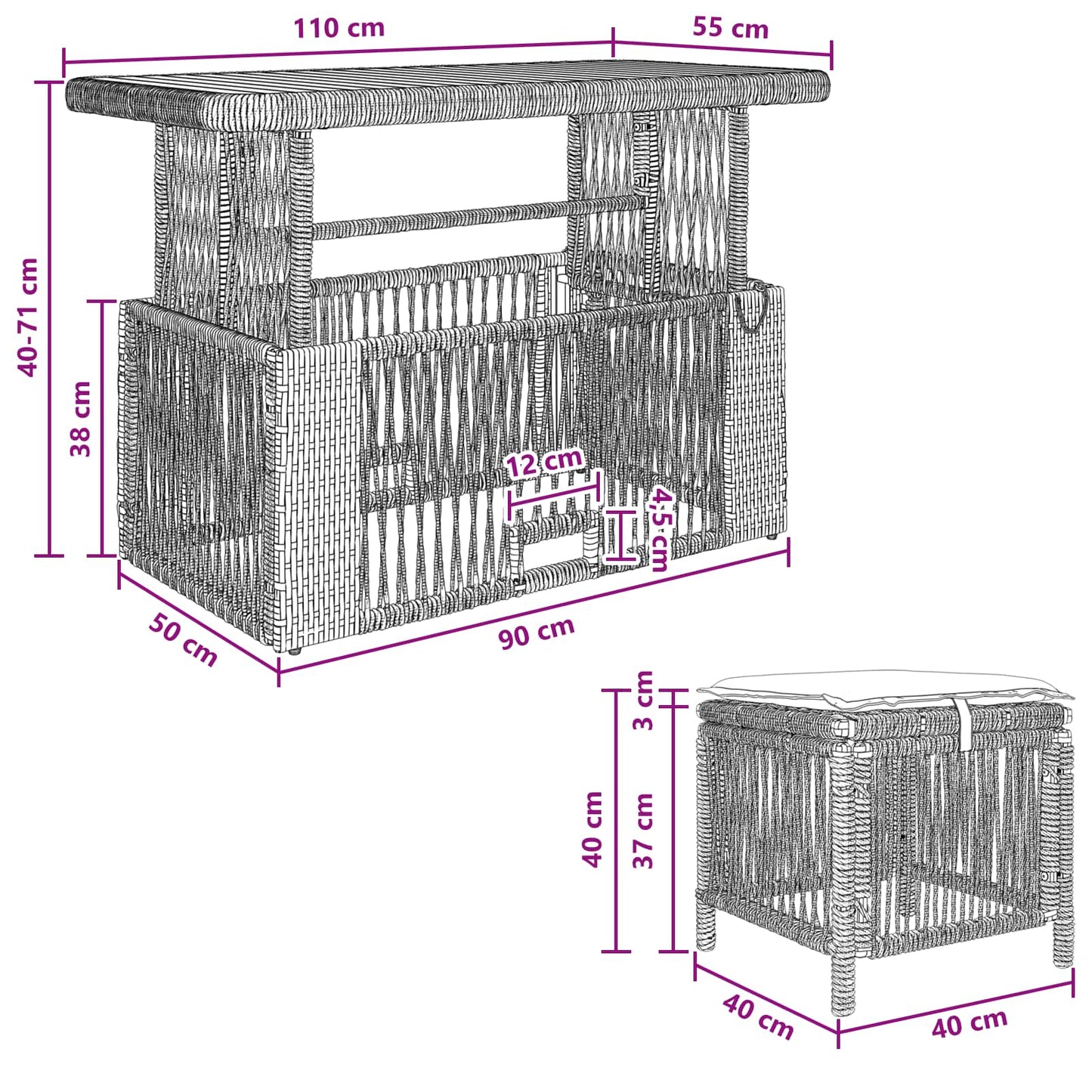Garten Essgruppe 4 Stk. Schwarz und Creme Poly-Rattan