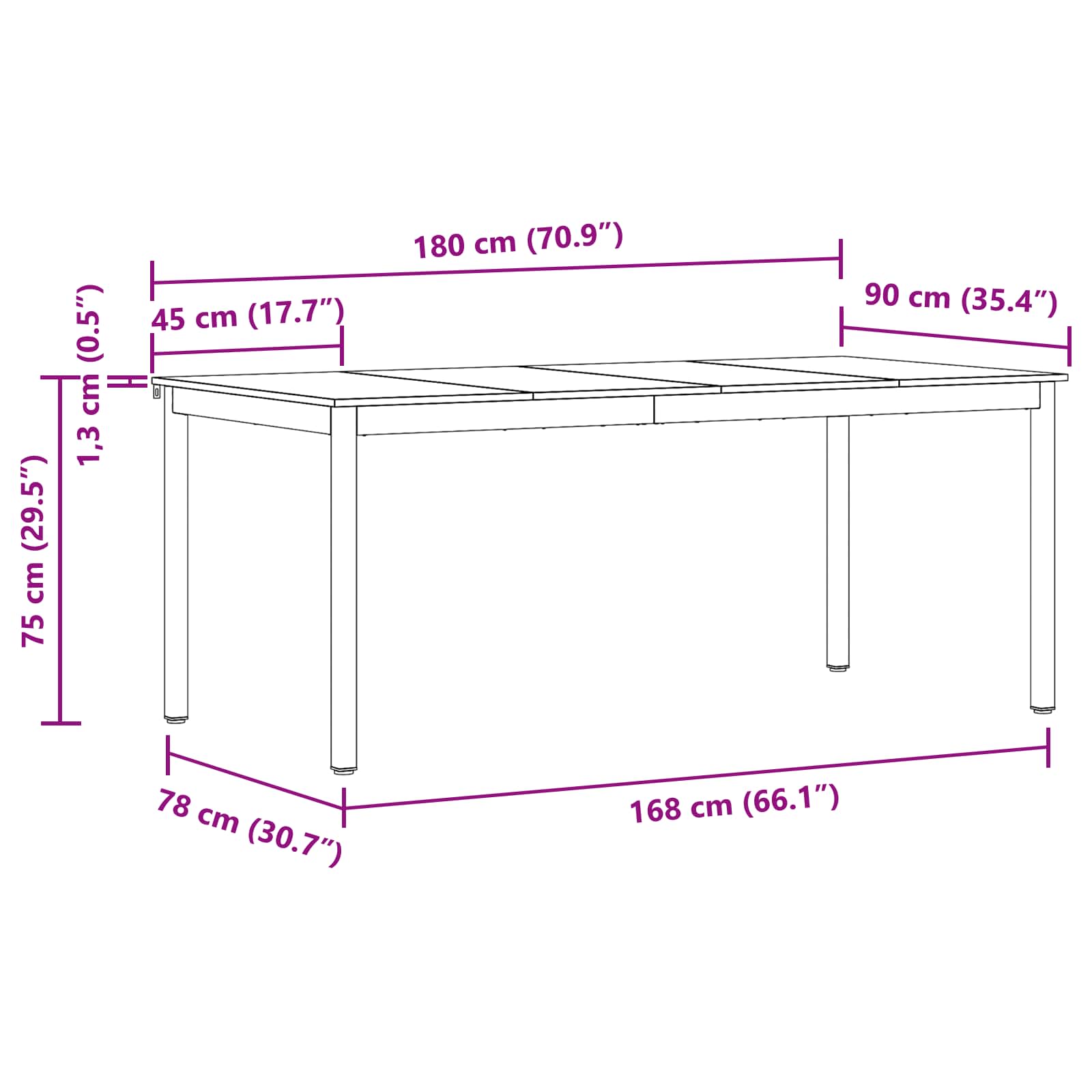 Esstische 180 x 90 x 75 cm Holzwerkstoff Rechtwinklig