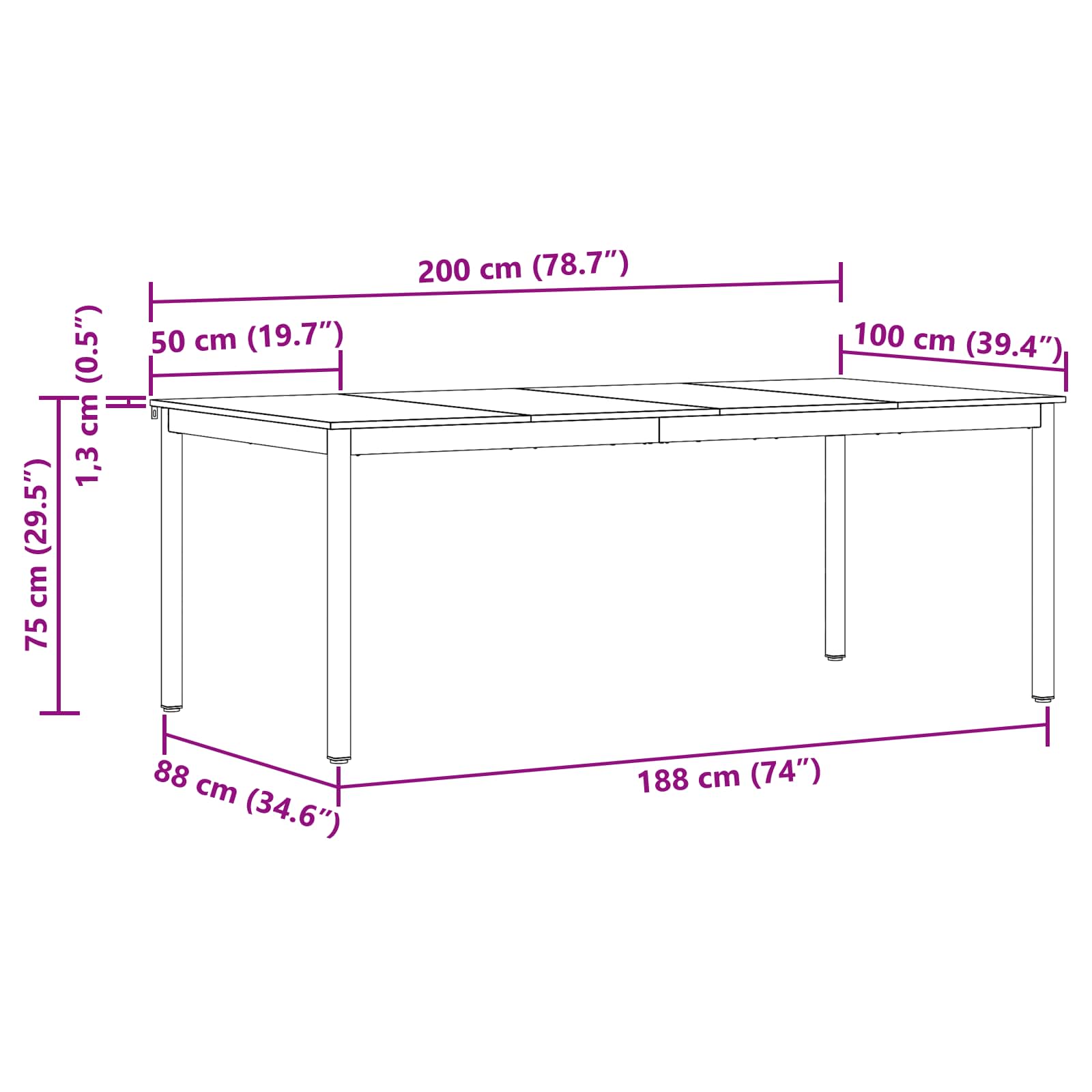 Esstische 200 x 100 x 75 cm Holzwerkstoff Rechteckig