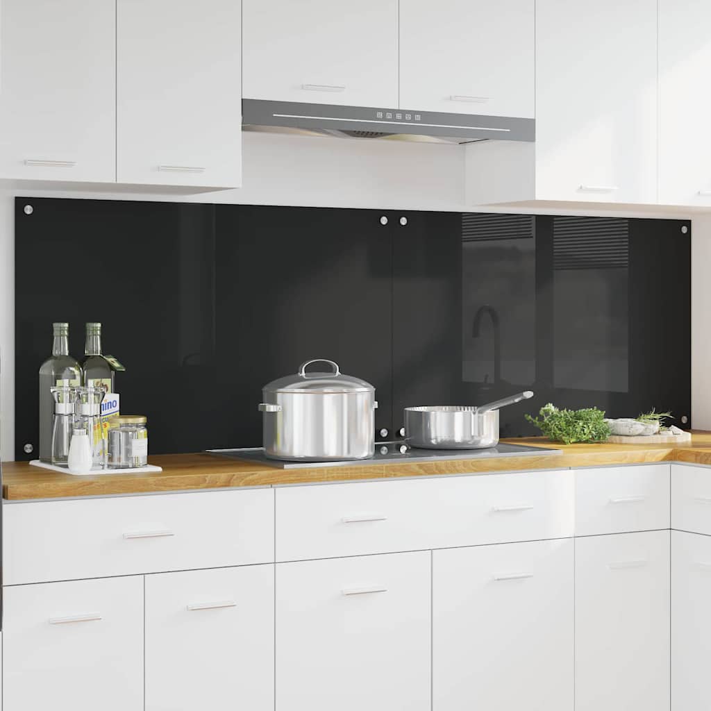 Küchenrückwand 2 Stk. Schwarz 100 x 60 cm Gehärtetes Glas
