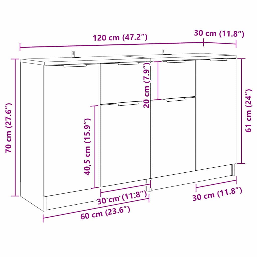 Sideboards 2 stk. Altholz 60 x 30 x 70 cm Holzwerkstoff