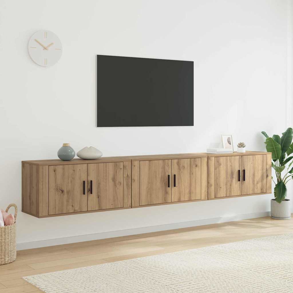 Wand-TV-Schrank Set 3 stk. Artisan-Eiche Holzwerkstoff