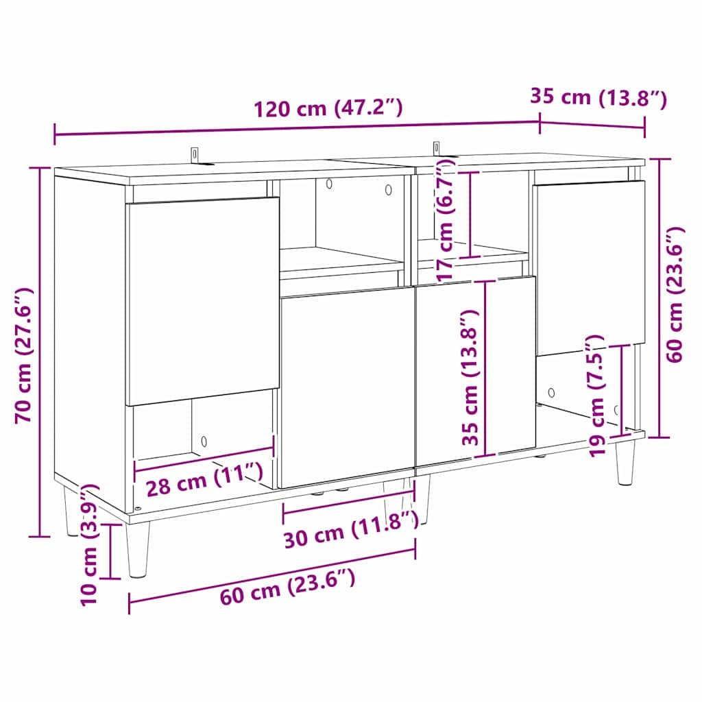 Sideboards 2 pcs Schwarz Eichen-Optik 60 x 35 x 70 cm