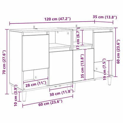 Sideboards 2 stk. Schwarz Eichen-Optik 60 x 35 x 70 cm
