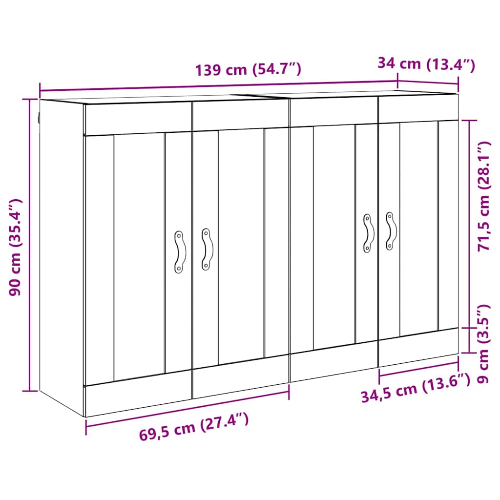 Wandmontierter Schrank 2 stk. Schwarz Eichen-Optik