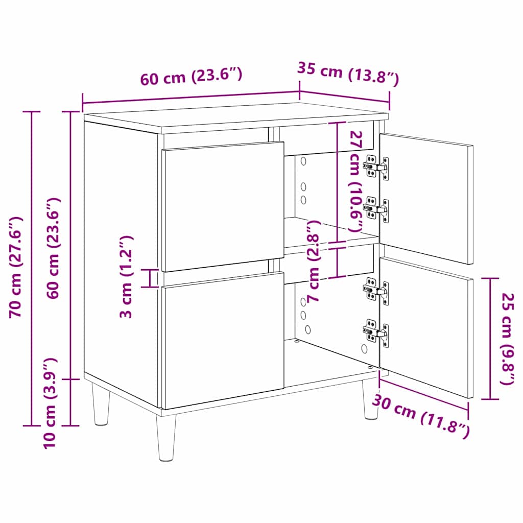 Sideboards 3 stk. Schwarz Eichen-Optik 60 x 35 x 70 cm