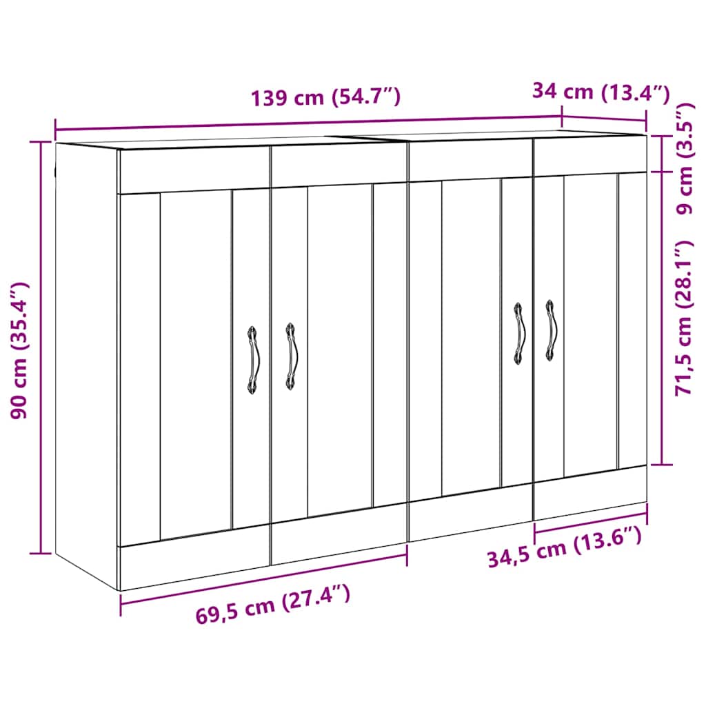 Wandmontierter Schrank 2 stk. Schwarz Eichen-Optik