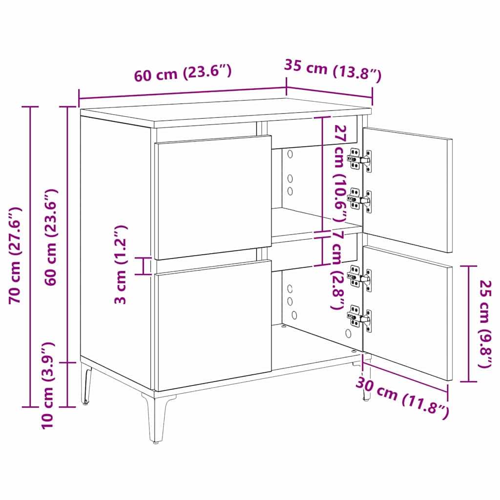 Sideboards 3 stk. Schwarz Eichen-Optik 60 x 35 x 70 cm