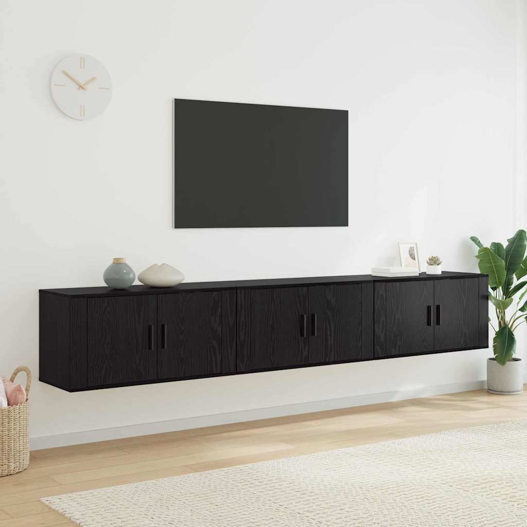 Wand-TV-Schrank Set 3 stk. Schwarz Eichen-Optik Holzwerkstoff