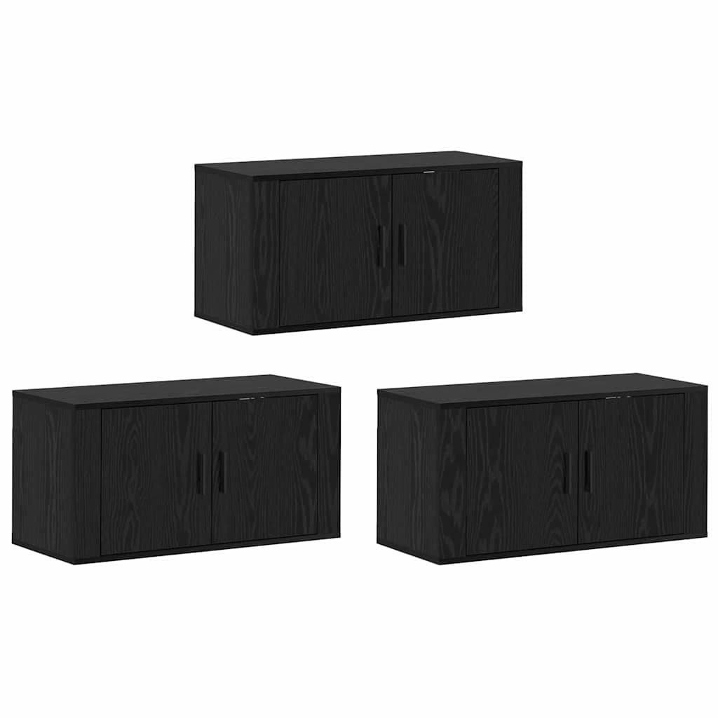Wand-TV-Schrank Set 3 stk. Schwarz Eichen-Optik Holzwerkstoff