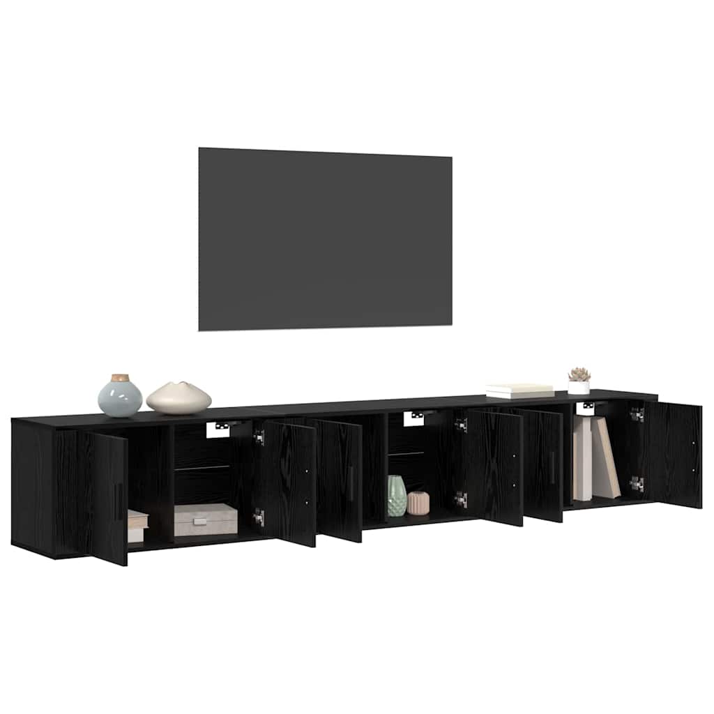 Wand-TV-Schrank Set 3 stk. Schwarz Eichen-Optik Holzwerkstoff