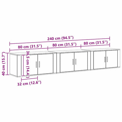 Wand-TV-Schrank Set 3 stk. Schwarz Eichen-Optik Holzwerkstoff