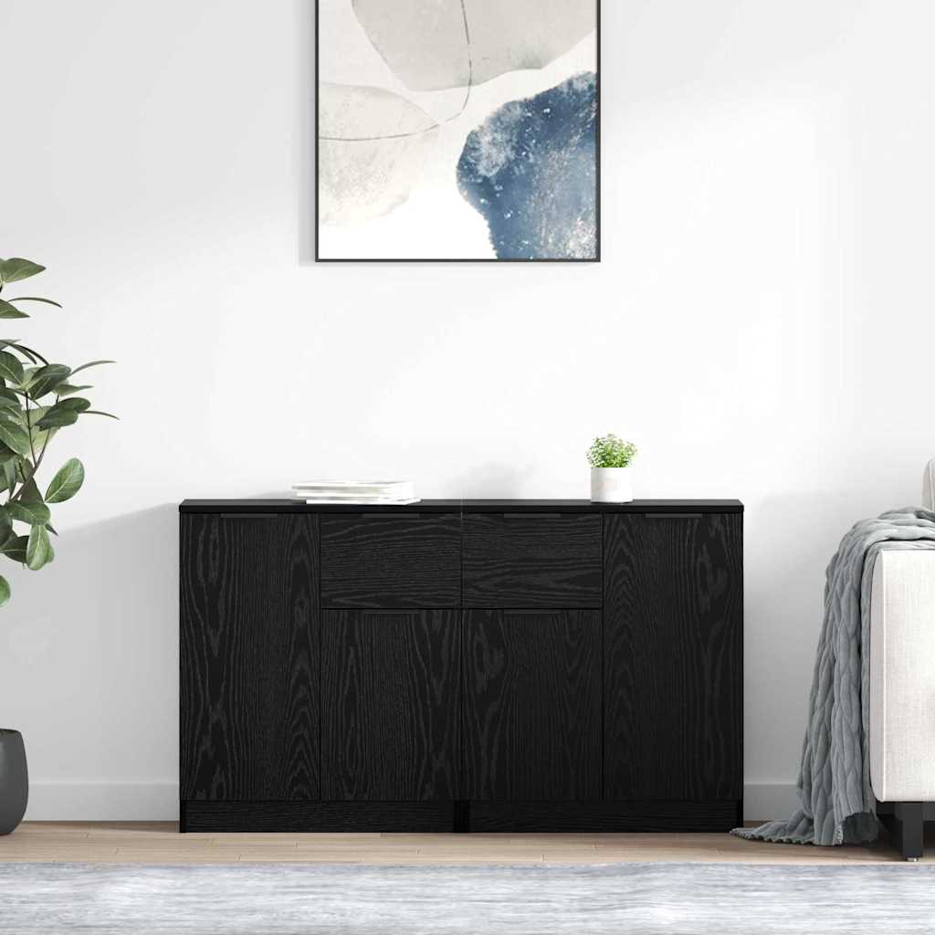 Sideboards 2 stk. Schwarz Eichen-Optik 60 x 30 x 70 cm