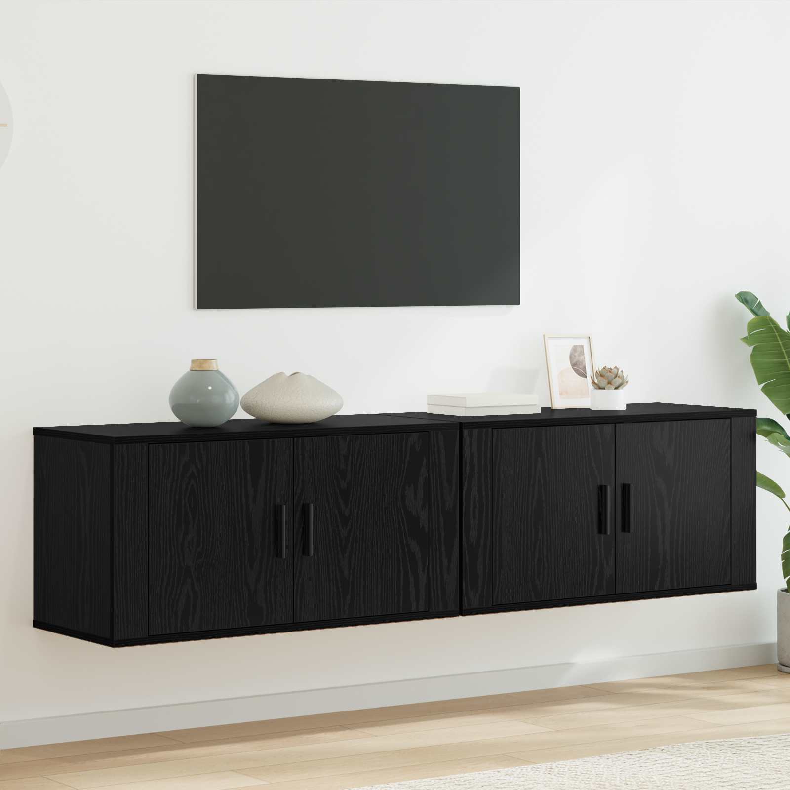 Wand-TV-Schrank Set 2 stk. Schwarz Eichen-Optik Holzwerkstoff