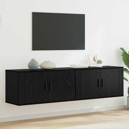 Wand-TV-Schrank Set 2 stk. Schwarz Eichen-Optik Holzwerkstoff
