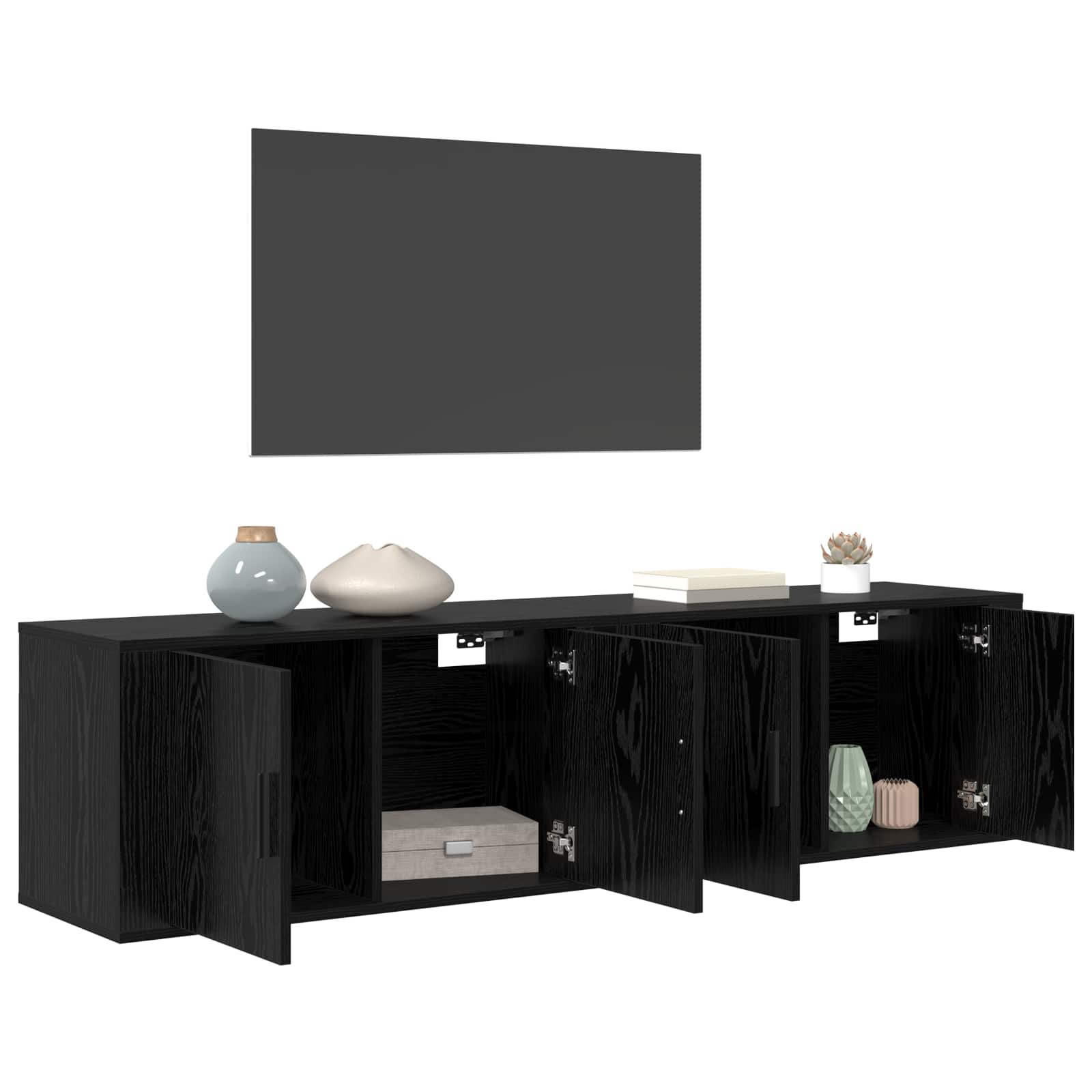 Wand-TV-Schrank Set 2 stk. Schwarz Eichen-Optik Holzwerkstoff