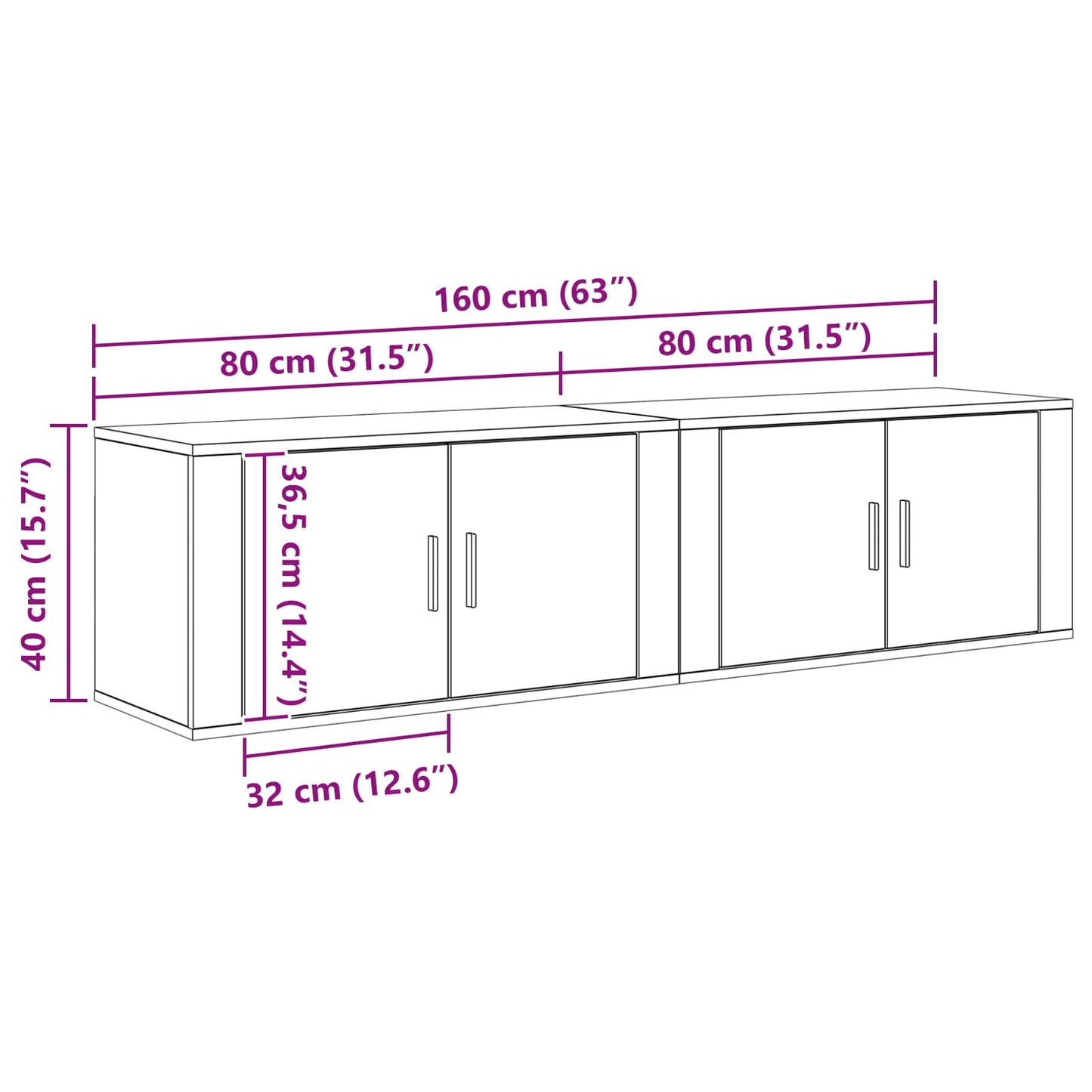 Wand-TV-Schrank Set 2 stk. Schwarz Eichen-Optik Holzwerkstoff