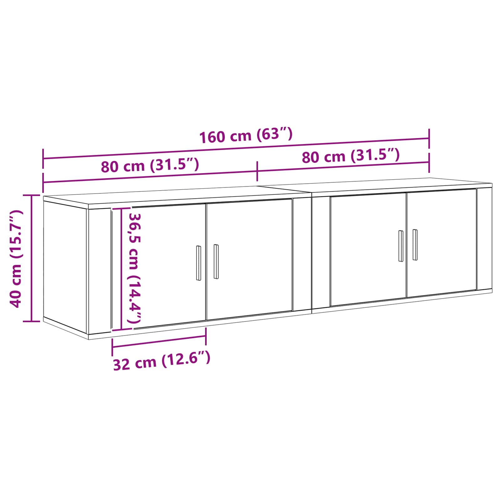 Wand-TV-Schrank Set 2 stk. Schwarz Eichen-Optik Holzwerkstoff
