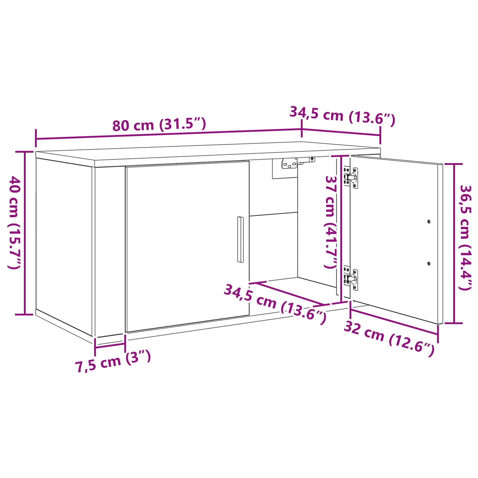 Wand-TV-Schrank Set 2 stk. Schwarz Eichen-Optik Holzwerkstoff