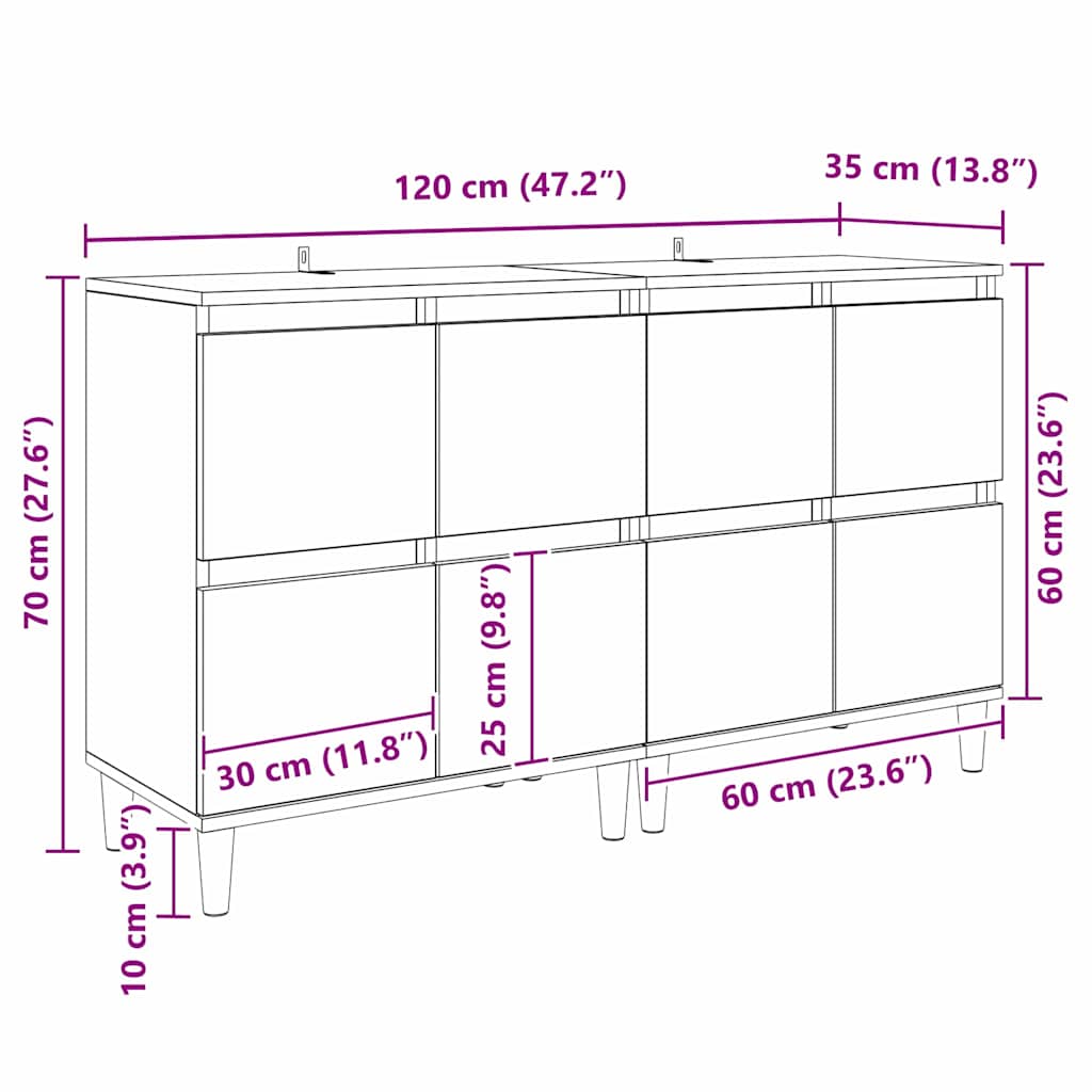 Sideboards 2 pcs Schwarz Eichen-Optik 60 x 35 x 70 cm