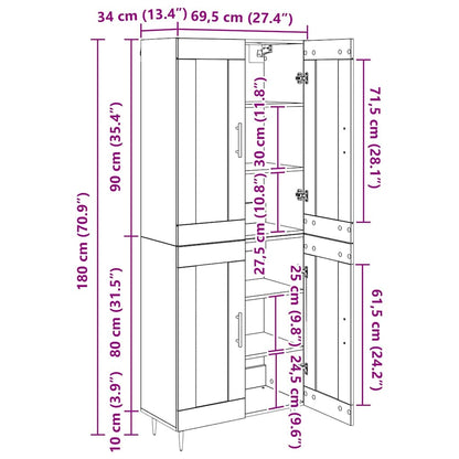 Highboard Altholz 69,5 x 34 x 180 cm Holzwerkstoff