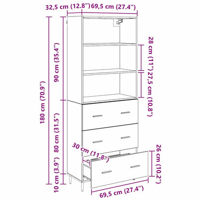 Highboard 2 stk. Altholz 69,5 x 32,5 x 180 cm Holzwerkstoff
