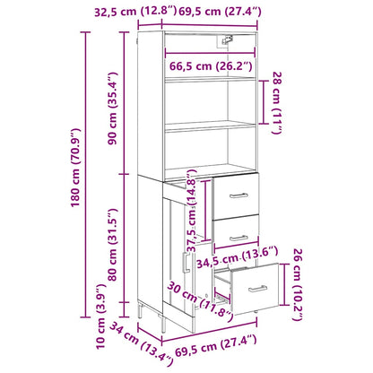 Highboard Altholz 69,5 x 34 x 180 cm Holzwerkstoff