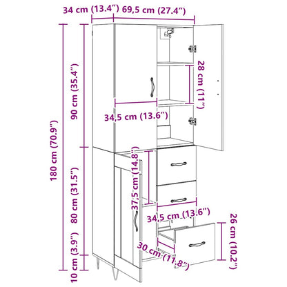 Highboard 2 stk. Altholz 69,5 x 34 x 180 cm Holzwerkstoff